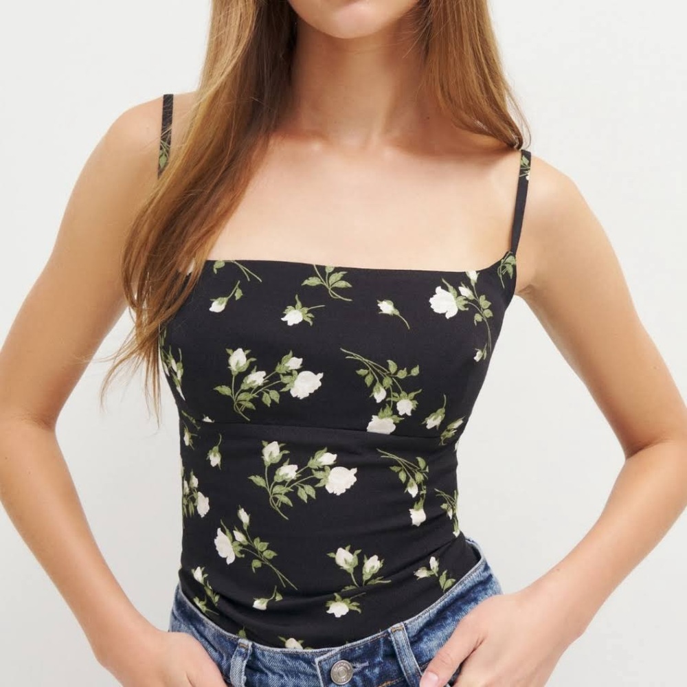 Reformation Grace Top, Rosalie, Black/white floral, Sz. 8 NWT